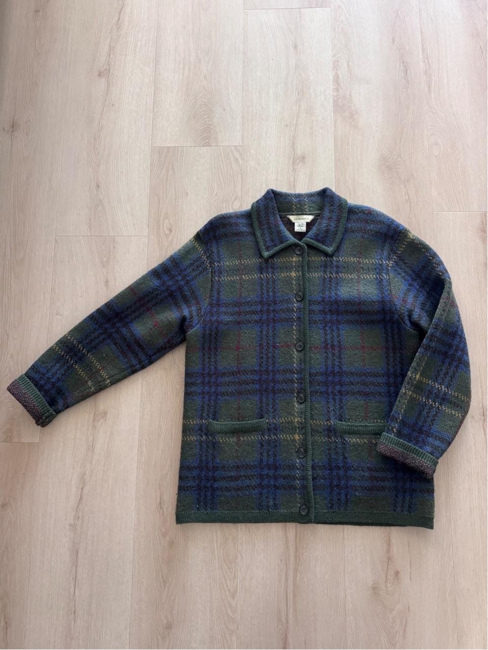 Vintage Plaid 100% Wool Pea Coat in Green and Blue